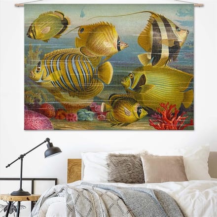 Wandkleed Gravure van koraalvissen in kleur
