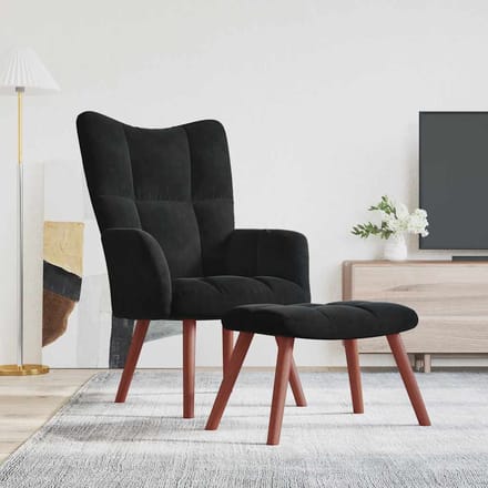 vidaXL - Relaxstoel - met - voetenbank - fluweel - zwart