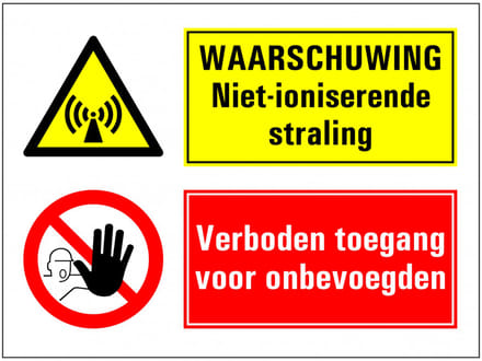 Niet ioniserende straling, verboden toegang onbevoegden sticker 280 x 210 mm