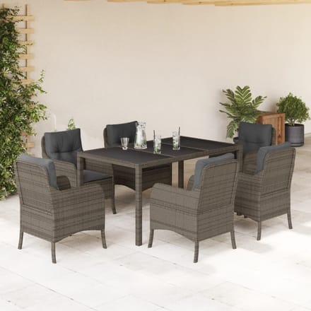 vidaXL - 7-delige - Tuinset - met - kussens - poly - rattan - grijs