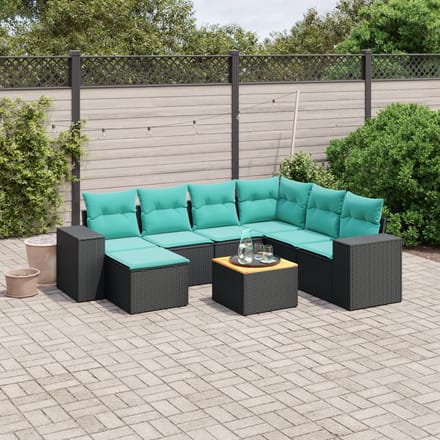vidaXL - 8-delige - tuinbankset - met - kussens, - zwart - polyrotan