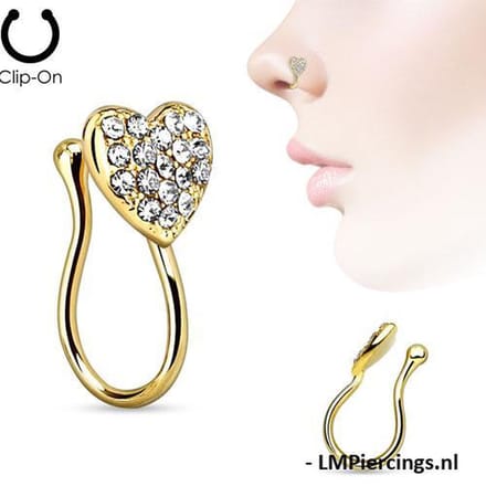 FAKE piercing gemmed hartje gold plated - LMPiercings