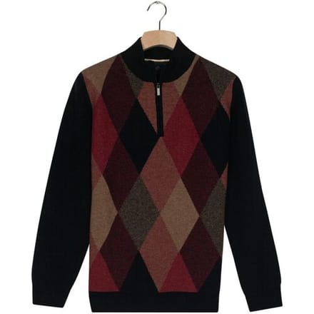 Baileys Trui Half Zip Front Argyle Check Wool Blend Mauve Melange / male