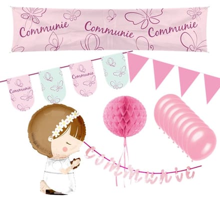 Feest pakket communie roze Meisje - versiering - kleurig 7 delig.