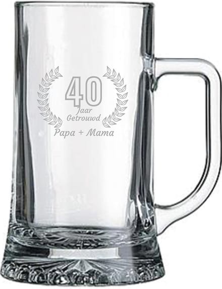 Gegraveerde Bierpul 50cl Papa + mama 40 jaar getrouwd