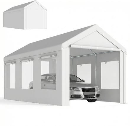Outsunny Carport, gegalvaniseerd staal, PE, 600 x 295 x 295 cm, wit