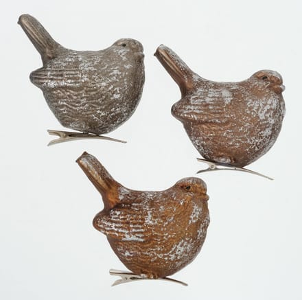 Vogels - 3 set - incl. klip - Bruin - Zilver - Glas