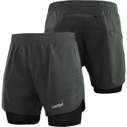 Lixada 2-in-1 hardloopshort voor heren, sneldrogend, ademend, actieve trainingsoefening, joggen, fietsen S