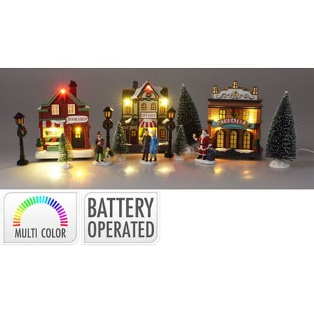 Kerstdorp huisjes set - met accessoires - 14 dlg - met LED - RGB - batterij