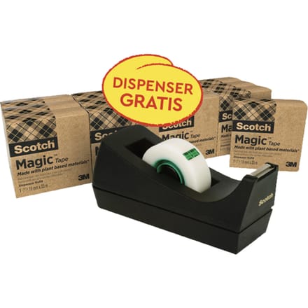 Plakband Scotch Magic 810 19mmx33m transparant 14 rollen + plakbandhouder zwart
