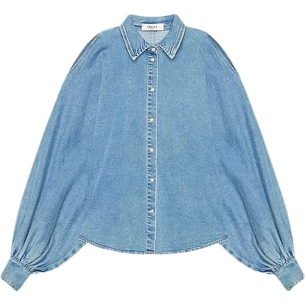 Janice Wijde Mouw Pof Blouses Blauw Stone Pofmouw