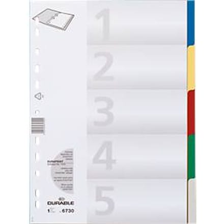 Durable 6730 Register DIN A4 blanco Polypropyleen Meerdere kleuren 5 tabbladen 673027