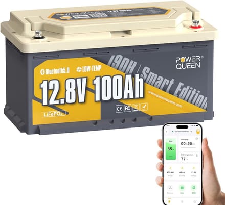 Lithium Batterij - Energie Opslag - Camper Stroom - Bluetooth Beheer - 100 Ah - Zwart