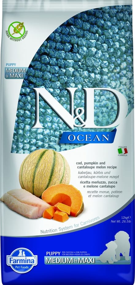 Farmina N&D Codfish, pumpkin and cantaloupe melon Puppy Medium & Maxi 12 kg