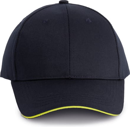 WK. Designed To Work Contrasterende sandwichpet 6 panelen Oeko-Tex WKP145 - Navy / Fluorescent Yellow - One size