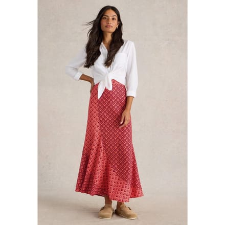 White Stuff Sara Linen Blend Maxi Skirt Red Multi Maat: 8 REGULAR | Maxi Rokken Outlet | Dames | Wit