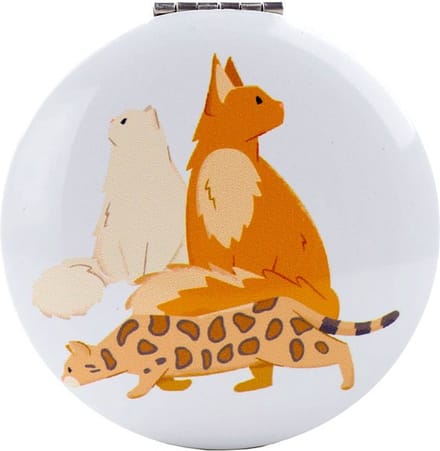 Spiegeltje Make-Up Compact Klep - Feline Fine Cats - Groen - 6.5x6.5x1cm