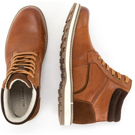 Milanoro - Elegante lederen herensneakers - Cognac - Maat 43