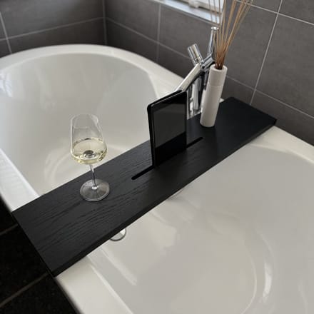 Maison DAM - Badplank eikenhout mat zwarte lak - 100x20x3cm - Met Tablet uitsparing - Rubio Monocoat