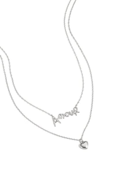Bijoutheek Collier Dubbel Hart Amour Zilverkleurig