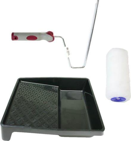 Verfroller anti spat lakroller profi schilderset met softgrip beugel en verfbak 18 cm
