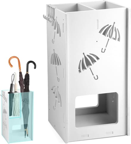 Paraplustandaard - Parapluhouder - Paraplu's Opbergen - Dubbele Vakken - 25 x 43 x 15 cm - Wit