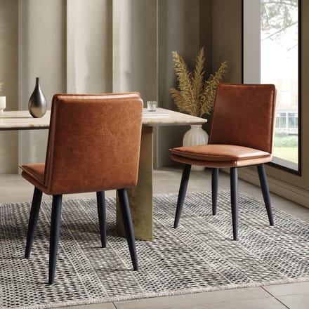 2 eetkamerstoelen, PU eetkamerstoelen, dubbellaagse kussens, bruin