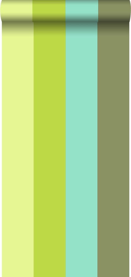 ESTAhome behang strepen turquoise en limegroen - 53 cm x 10.05 m - 116524