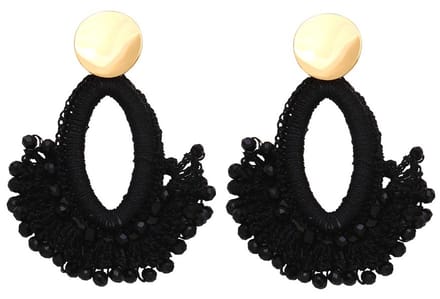 Oorbellen met Glaskralen - Oorhangers - 7 cm - Zwart
