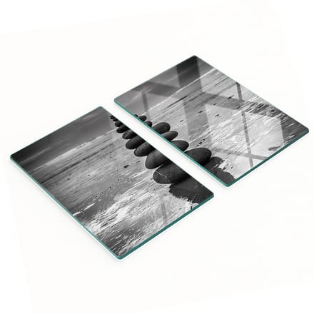 Decoratieve glazen snackplanken met balancerende stenen, 2x40x52 cm