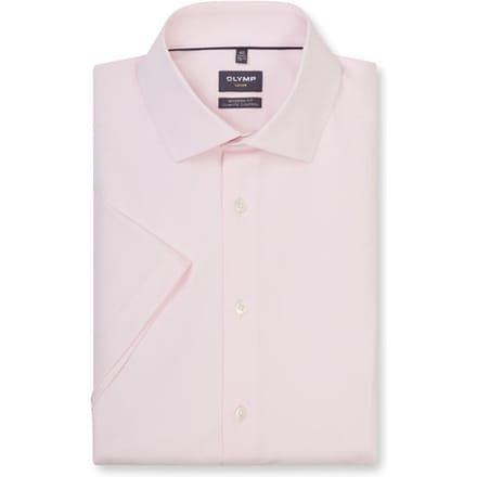Modern fit Olymp overhemd roze witte knopen strijkvrij korte mouw