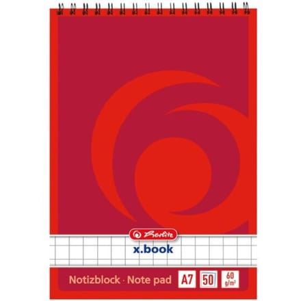 Herlitz spiraalnotitieblok x.book, formaat A7, 50 vellen, geruit, wit, 10 stuks