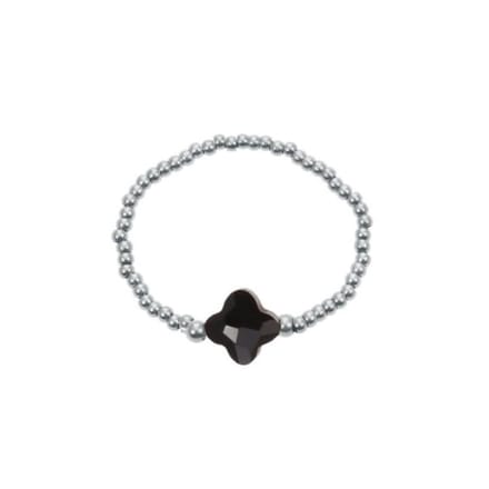 By jam - Ring klaver zilver zwart - kadotip - stainless steel