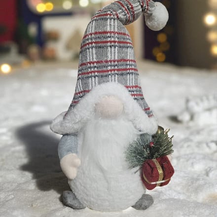 Handgemaakte LED Gnoom grijs - 48 cm - Vrolijke kerstdecoratie