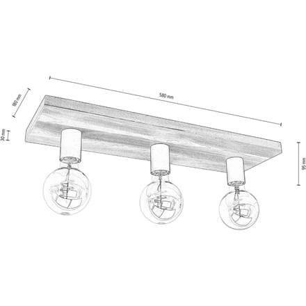 Envostar Lobo plafondlamp 3-lamps grenen grijs