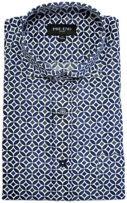 Pre End Overhemd - Lange mouw - Regular fit - Blauw print - Maat L