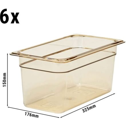 (6 stuks) CAMBRO H-PAN™ - Hittebestendige Gastronormbak 1/3 - Amber - Hoogte: 150mm