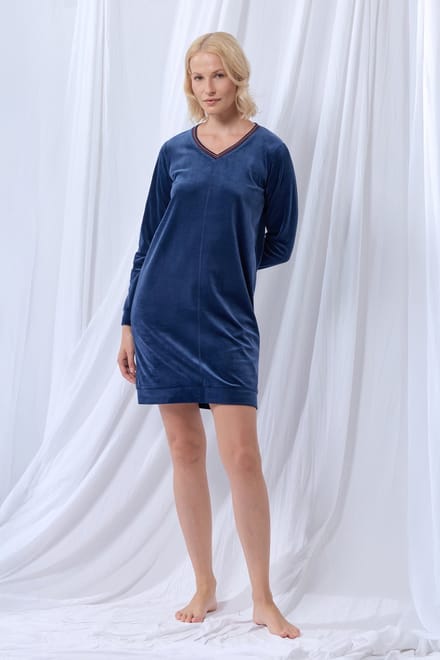 Lords & Lilies slaapkleed dames velours - donkerblauw - 252-51-TDA-V/831 - maat XL