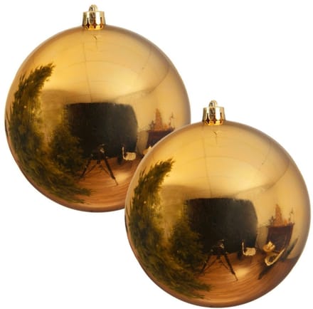 Decoris Kerstbal - 2x - goud - groot - 20 cm - kunststof - glans - kerstversiering