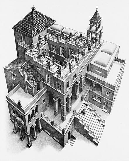 Kunstdruk M, C, Escher - Treppauf und Treppab 55x65cm