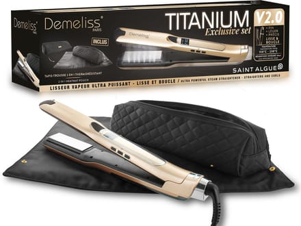 Stoomstijltangset + 2-in-1 mat en etui - SAINT ALGUE - Demeliss Exclusive Set Tita V2 - Titanium - Goud