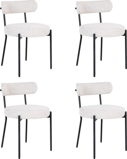 QUVIO Eetkamerstoelen Leanne - Eetkamerstoel - Bouclé - Staal - Wit - Set van 4