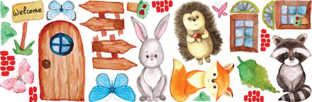 Muurstickers - Bosdieren - Transparante achtergrond - 20x60cm