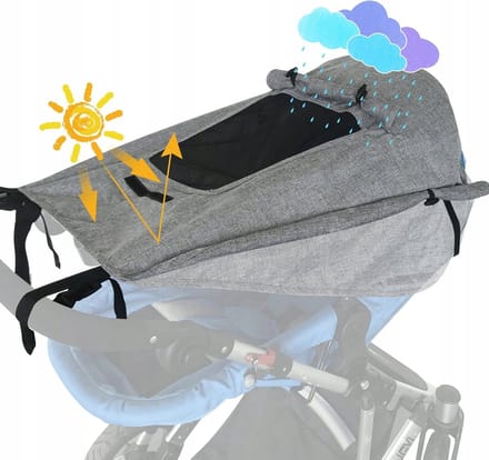 Universele Kinderwagen Zonnekap - UV 50+, Waterdicht, Grijs