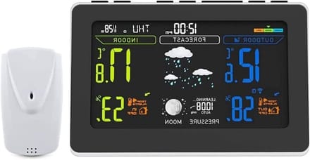 Weerstation Buiten Binnen - Thermometer Hygrometer - Weersvoorspelling Thuis - Groot Kleuren LCD - 21 cm - Wit