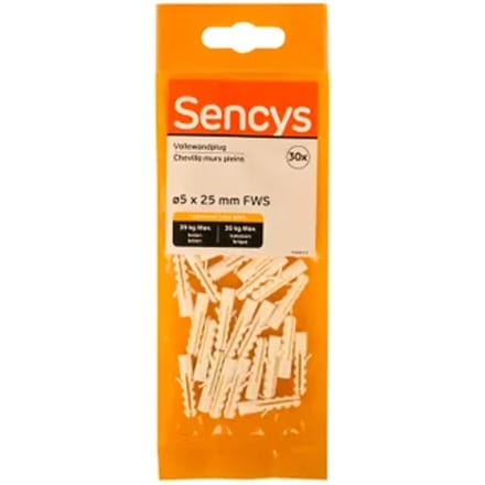 Sencys Plug Voor Volle Wand Nylon - Diam. 5x25mm - 30 Stuks