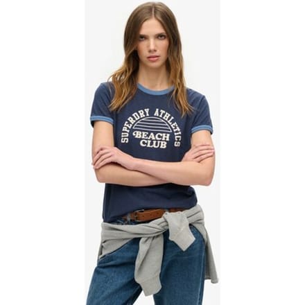 Superdry Athletic Essentials Beach Graphic Ringer T-shirt Blauw Grootte: 40