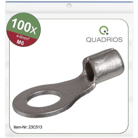 Quadrios 23C513 Ringkabelschoen Dwarsdoorsnede (max.): 6 mm² Schachtdiameter: 6.5 mm Ongeïsoleerd 100 stuk(s)