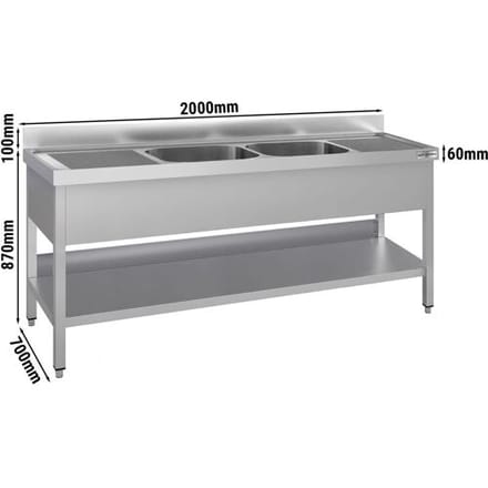 GGM Gastro Spültisch ECO - 2000x700mm - mit Grundboden - mit 2 Becken mittig