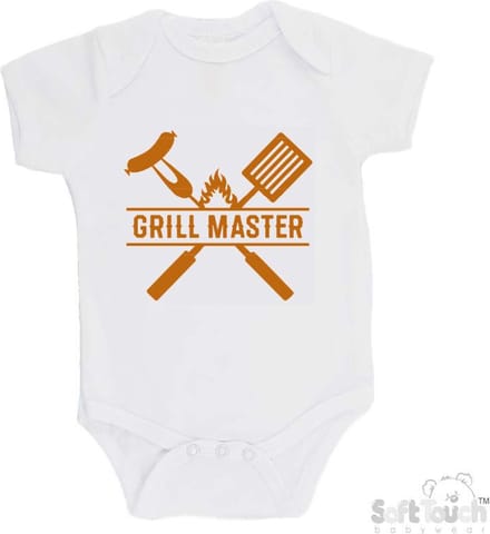 100% Katoenen Romper "Grill Master" Unisex Katoen Wit/tan Maat 56/62